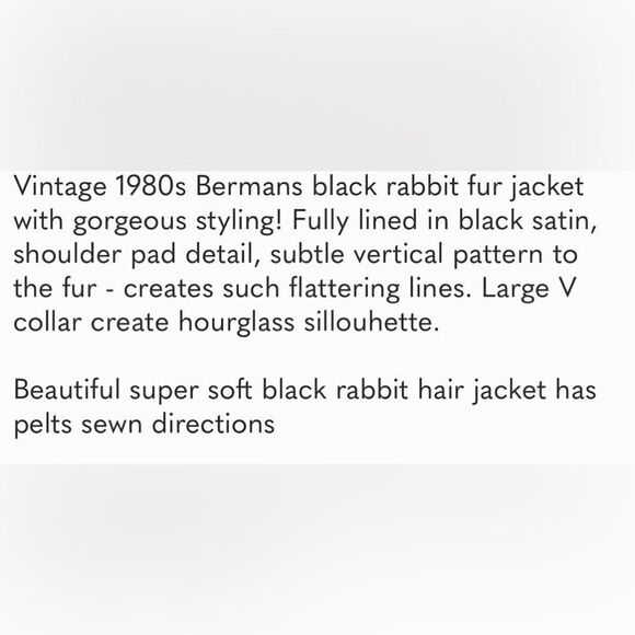 Vintage Bermans black rabbit fur coat sz M - Picture 7 of 9